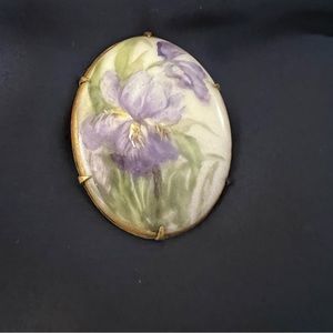 Antique Victorian Porcelain Hand Painted Rare Brooch 1900s'